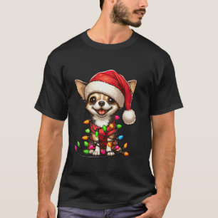 Chihuahua Dog Christmas Lights Santa Hat Boys Girl T-Shirt