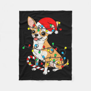 Chihuahua Dog Christmas Lights Santa Xmas Pet Dog  Fleece Blanket