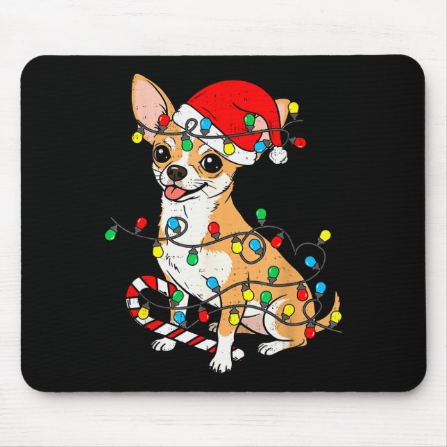 Chihuahua Dog Christmas Lights Santa Xmas Pet Dog  Mouse Pad (Front)