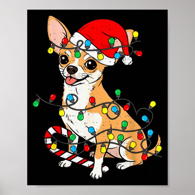 Chihuahua Dog Christmas Lights Santa Xmas Pet Dog  Poster (Front)
