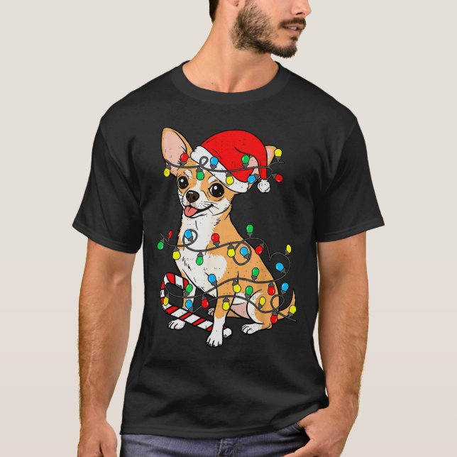Chihuahua Dog Christmas Lights Santa Xmas Pet Dog  T-Shirt (Front)