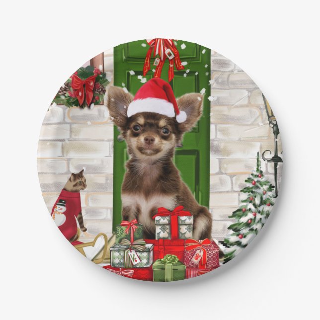 Chihuahua Dog Christmas  Paper Plate (Front)
