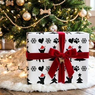 Chihuahua Dog Christmas Silhouette Pattern Wrapping Paper