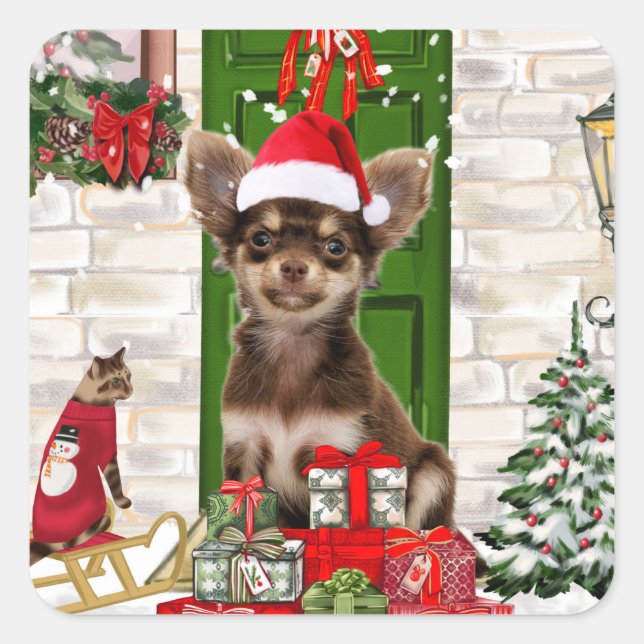 Chihuahua Dog Christmas  Square Sticker (Front)