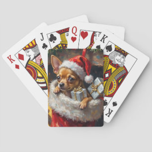 Chihuahua Dog Christmas Stocking Surprise Art Playing Cards