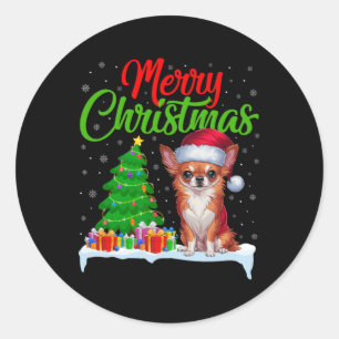Chihuahua Dog Christmas Tree Lights Xmas Chihuahua Classic Round Sticker
