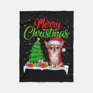 Chihuahua Dog Christmas Tree Lights Xmas Chihuahua Fleece Blanket