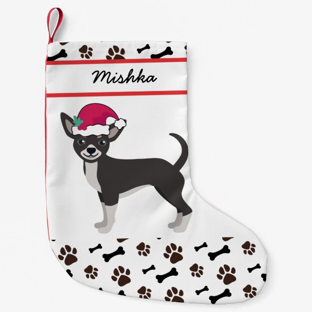 Chihuahua Dog Christmas With Custom Dog Name Small Christmas Stocking (Front)