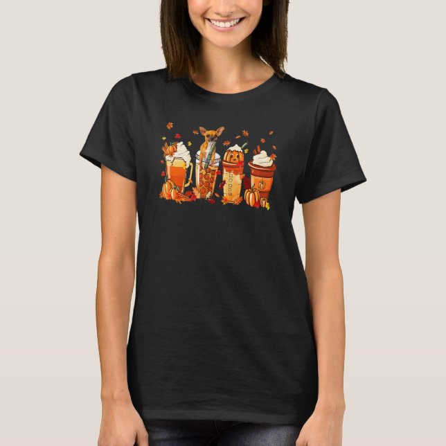 Chihuahua Dog Coffee Drink Pumpkin Spice Latte Aut T-Shirt (Front)