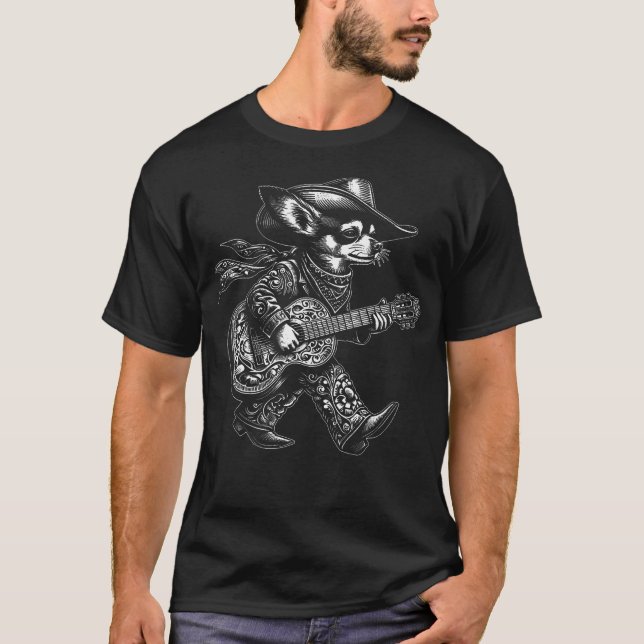 Chihuahua Dog Cowboy Guitar Western Musician Count T-Shirt (Front)