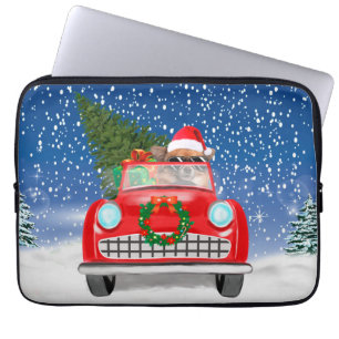  Chihuahua Dog Driving Car In Snow Christmas  Laptop Sleeve