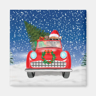  Chihuahua Dog Driving Car In Snow Christmas Magnet