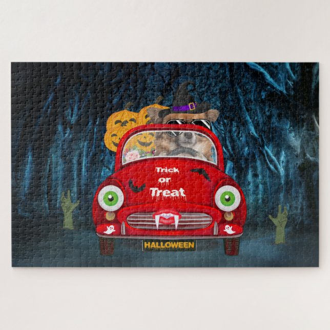 Chihuahua Dog Driving Car Scary Halloween  Jigsaw Puzzle (Horizontal)