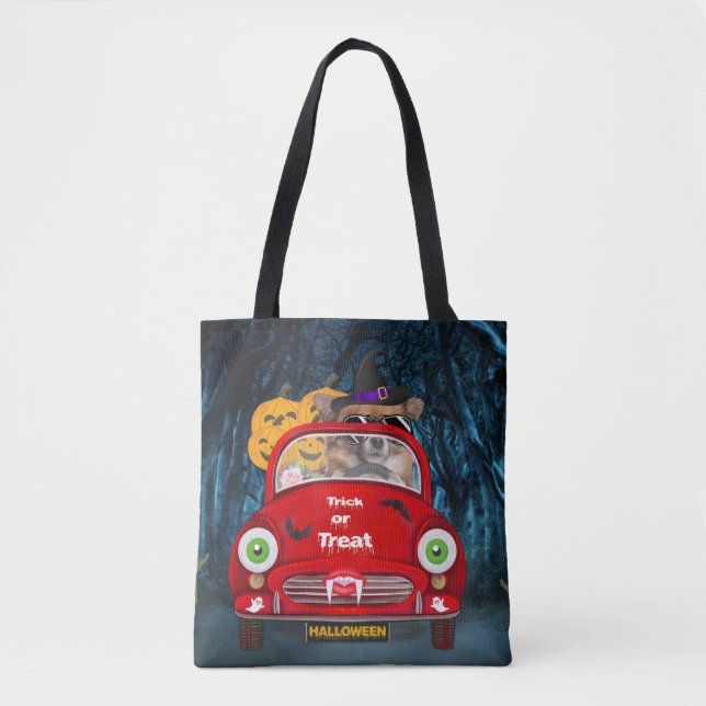 Chihuahua Dog Driving Car Scary Halloween  Tote Bag (Front)