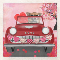 Chihuahua Dog Driving Car with Hearts Valentine's 