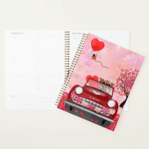 Chihuahua Dog Driving Car with Hearts Valentine's Planner