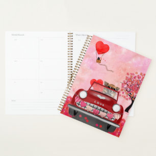 Chihuahua Dog Driving Car with Hearts Valentine's Planner