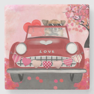 Chihuahua Dog Driving Car with Hearts Valentine's Stone Coaster