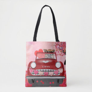 Chihuahua Dog Driving Car with Hearts Valentine's Tote Bag