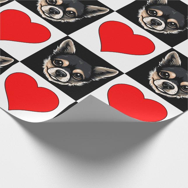 Chihuahua Dog Face Heart Pattern Cute Puppy Gift Wrapping Paper (Corner)