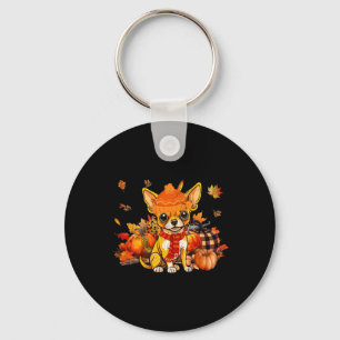 Chihuahua Dog Fall Scarf Leopard Pumpkins Autumn L Key Ring