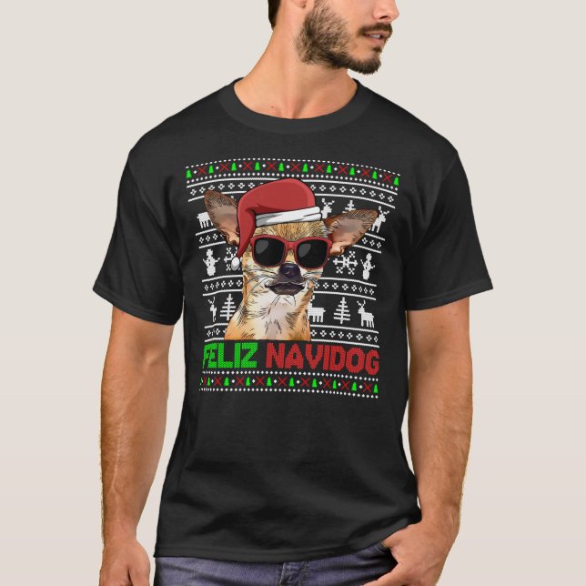 Chihuahua Dog Feliz Navidog Funny Christmas Sweats T-Shirt (Front)
