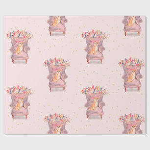 Chihuahua Dog Floral Pink Gold Spots Wrapping Paper