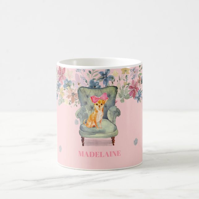 Chihuahua Dog Floral Pink Silver Personal Coffee Mug (Center)