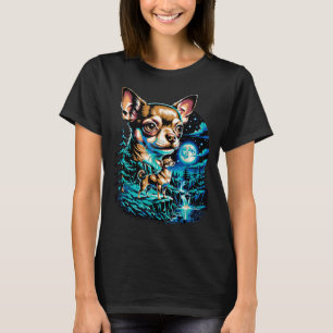 Chihuahua dog full moon night forest waterfall T-Shirt