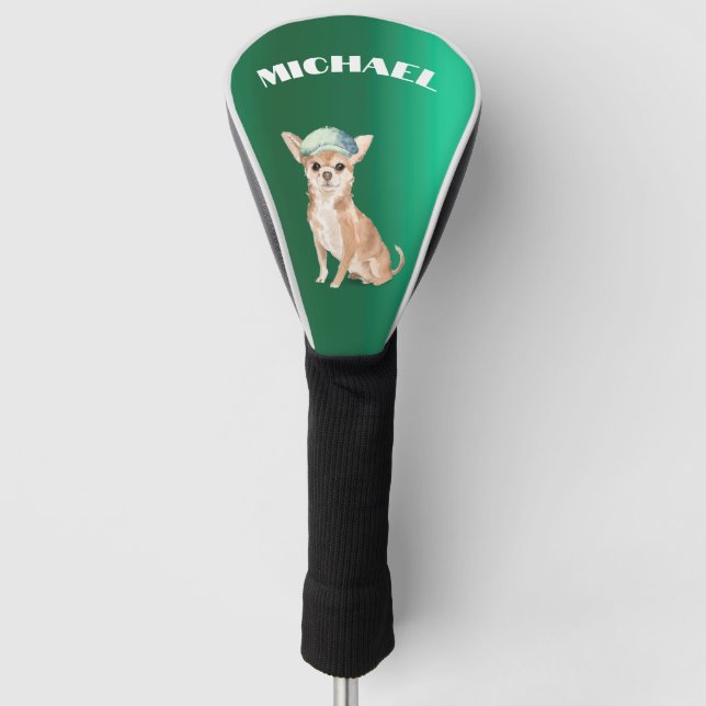 Chihuahua Dog Green Personal  Golf Head Cover (Front)
