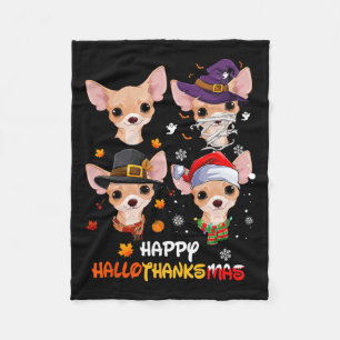 Chihuahua Dog Hallothanksmas Halloween Thanksgivin Fleece Blanket