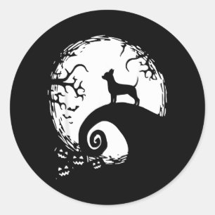 Chihuahua Dog Halloween with Moon Pumpkin Classic Round Sticker