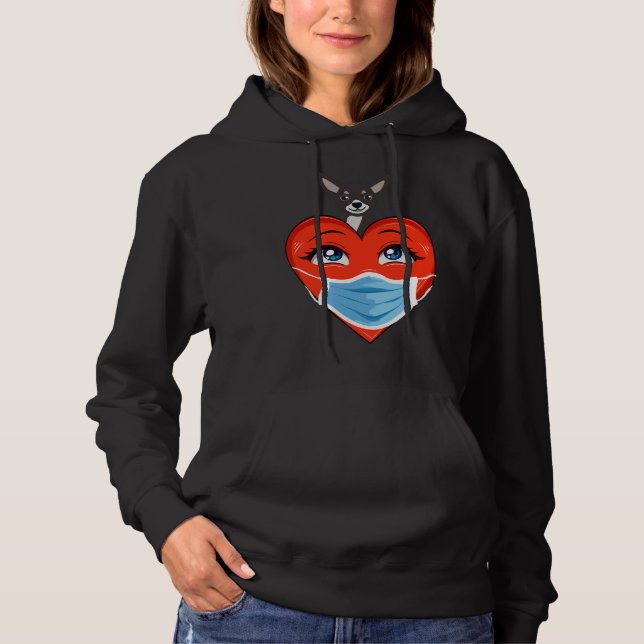 Chihuahua Dog Heart In Mask Valentines Day Womens  Hoodie (Front)