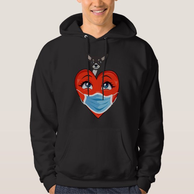Chihuahua Dog Heart In Mask Valentines Day Womens  Hoodie (Front)