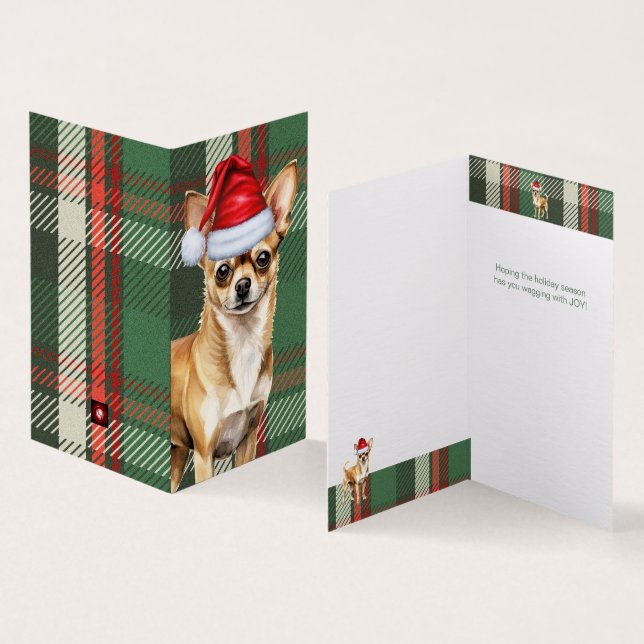 Chihuahua Dog Holiday Green Plaid Christmas Card (Inside and Outside)