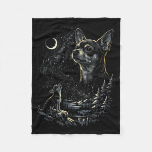 Chihuahua Dog Howling Moon Vintage 90s Funny Fleece Blanket
