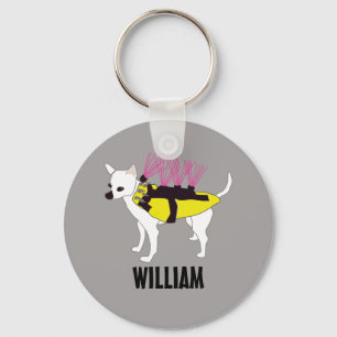 Chihuahua Dog in a Coyote Jacket Personalised Key Ring