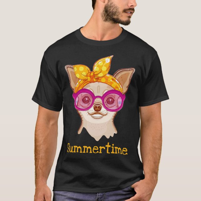 Chihuahua Dog In Fashion Headband And Glasses T-Shirt (Front)