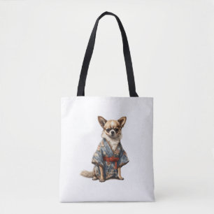 Chihuahua Dog In Japanese Kimono Robe Illustration Tote Bag