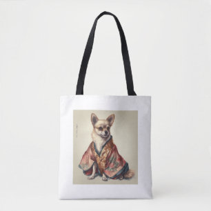 Chihuahua Dog In Japanese Kimono Robe Illustration Tote Bag