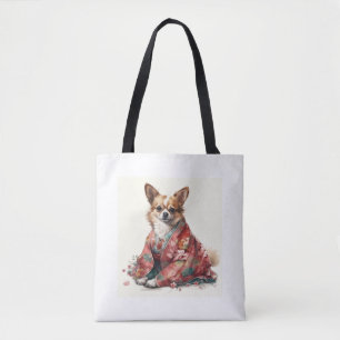 Chihuahua Dog In Japanese Kimono Robe Illustration Tote Bag