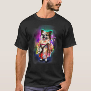 Chihuahua Dog in Kimono Play Shamisen Guitar in Ga T-Shirt