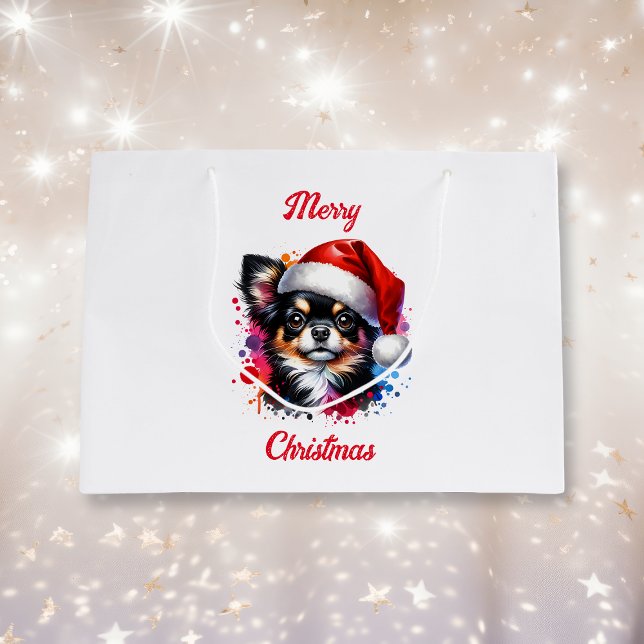 Chihuahua Dog in Santa Hat Christmas   Large Gift Bag (Creator Uploaded)