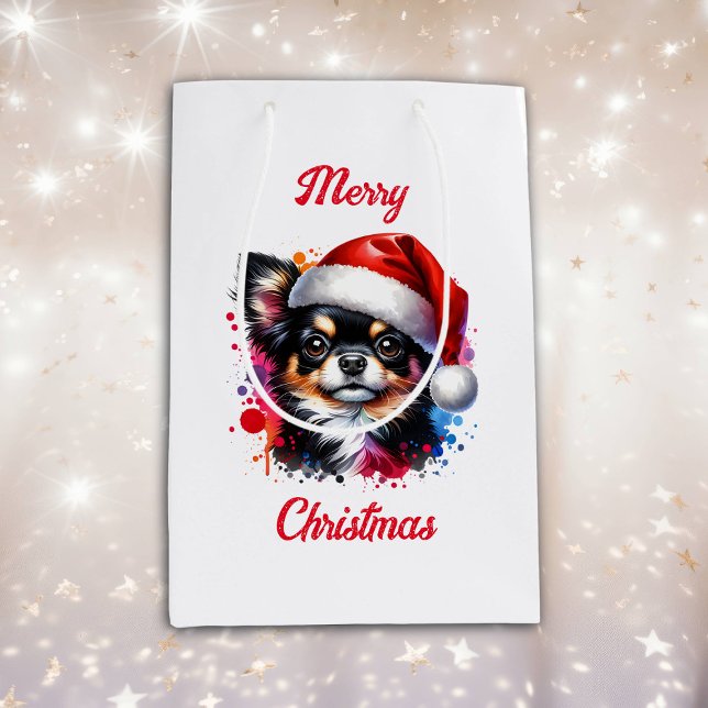 Chihuahua Dog in Santa Hat Christmas   Medium Gift Bag (Creator Uploaded)
