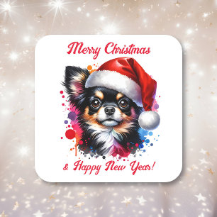 Chihuahua Dog in Santa Hat Christmas   Square Sticker