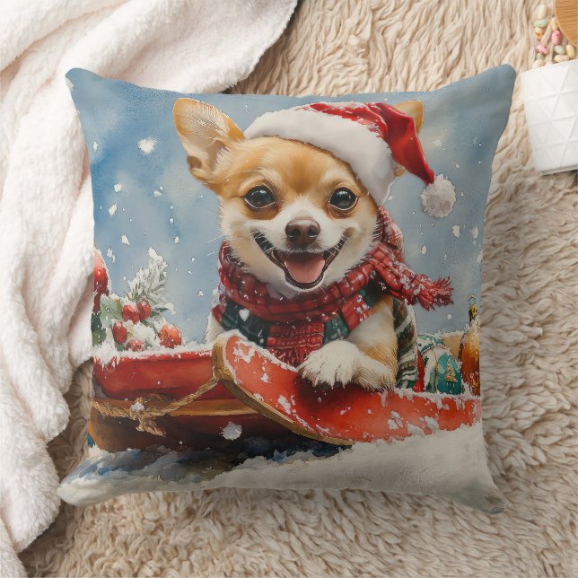 Chihuahua Dog in Sledge Let it Snow Christmas Cushion (Blanket)