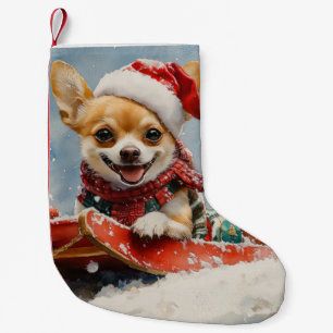 Chihuahua Dog in Sledge Let it Snow Christmas Small Christmas Stocking