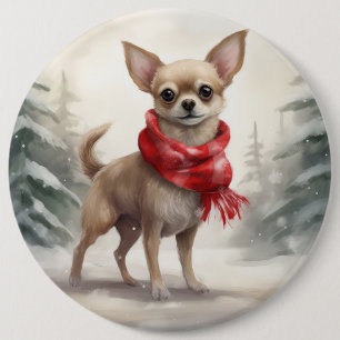 Chihuahua Dog in Snow Christmas 6 Cm Round Badge