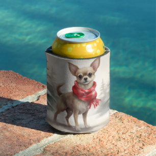 Chihuahua Dog in Snow Christmas  Can Cooler