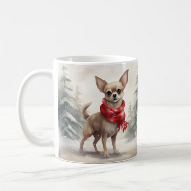 Chihuahua Dog in Snow Christmas  Coffee Mug (Left)